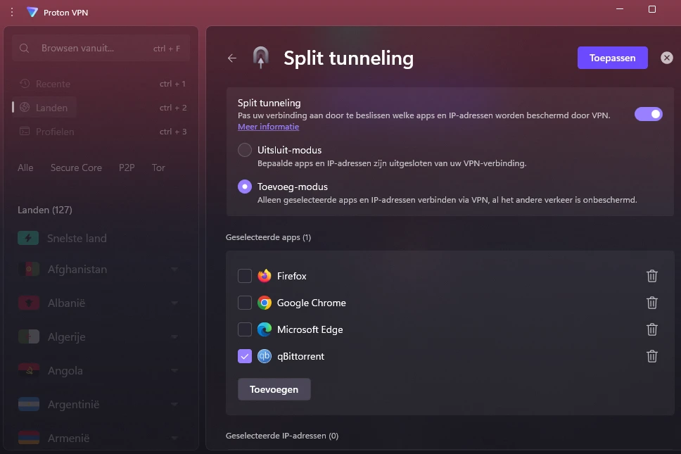 ProtonVPN split tunneling