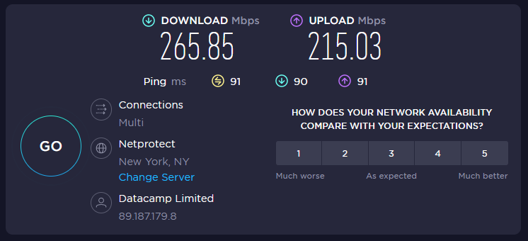 Hideme VPN snelheid - De Verenigde Staten