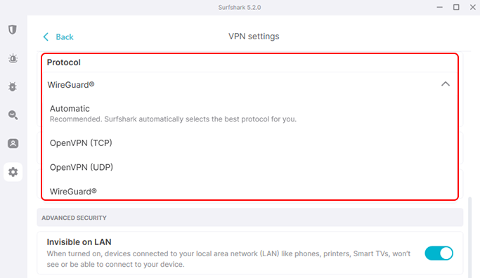 Surfshark VPN protocollen